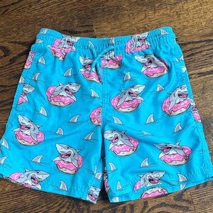 Wonder Nation Shark Donut Floatie Print Boy’s Swim Trunks - Blue and Pink